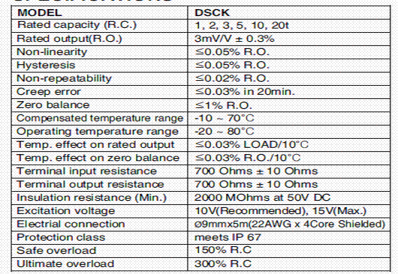 DSCK-2t,DSCK-2t稱重傳感器技術參數圖 